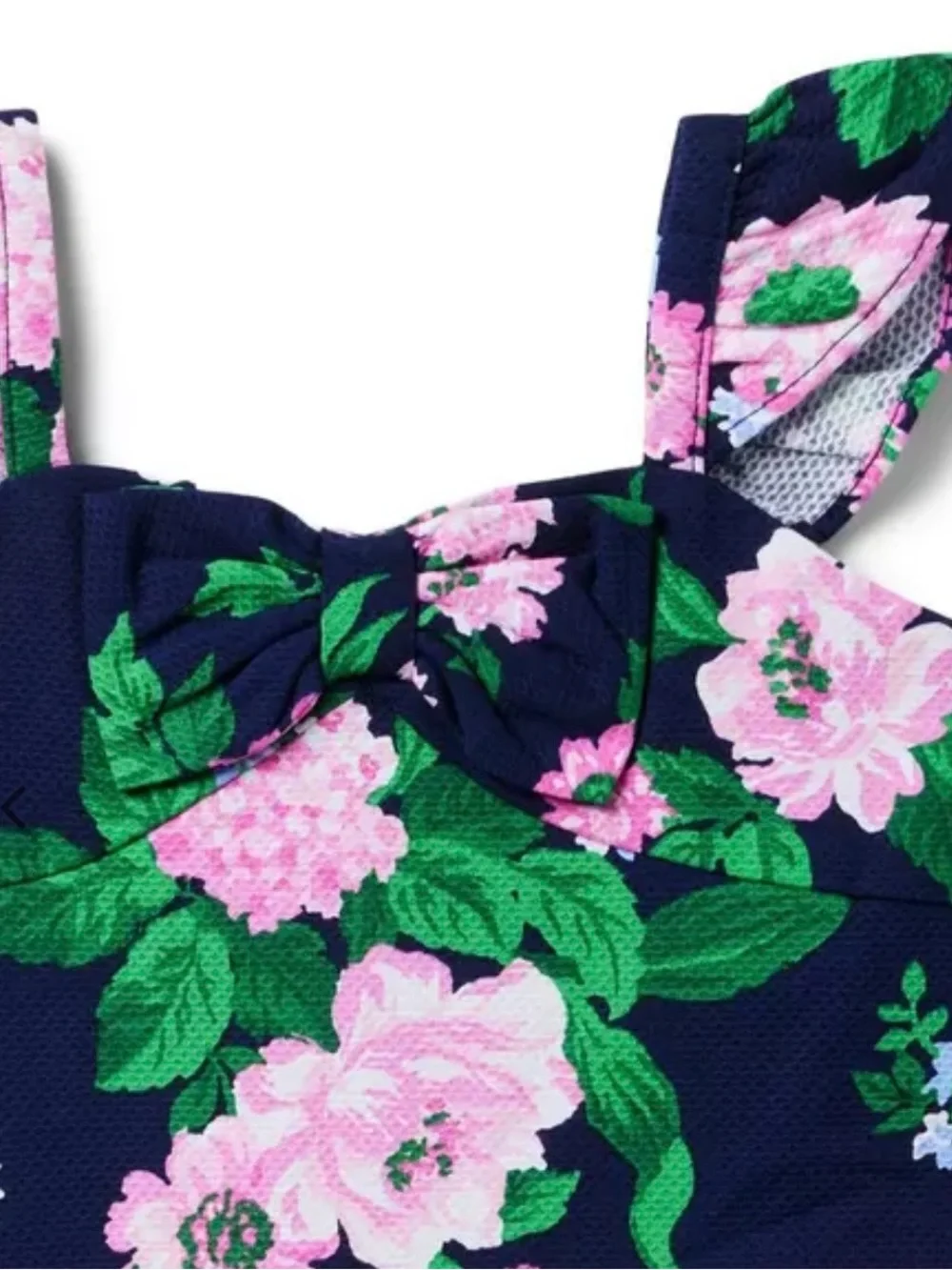 Janie and Jack Navy Pink Merchant Marine Floral Pique Romper 3 EUC Ruffle Outfit